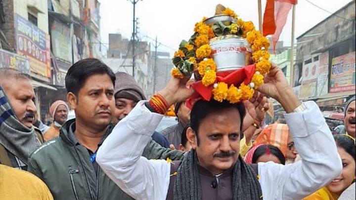 राम मंदिर अक्षत कलश यात्रा में उप मुख्यमंत्री श्री शुक्ल हुए शामिल